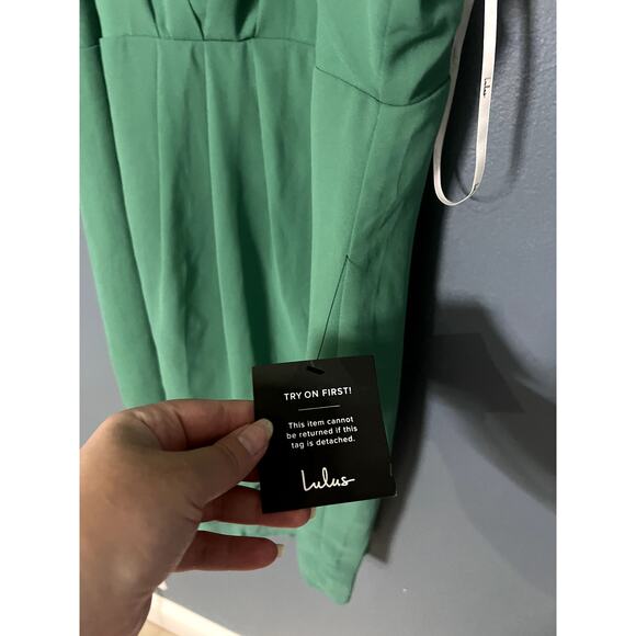 NWT Lulus Green Spaghetti Strap Modest Short Dress Vacation Wedding Formal XL - Picture 6 of 8